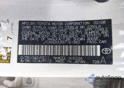 2008 Toyota Prius из США, поврежденный, VIN JTDKB20UX87761882
